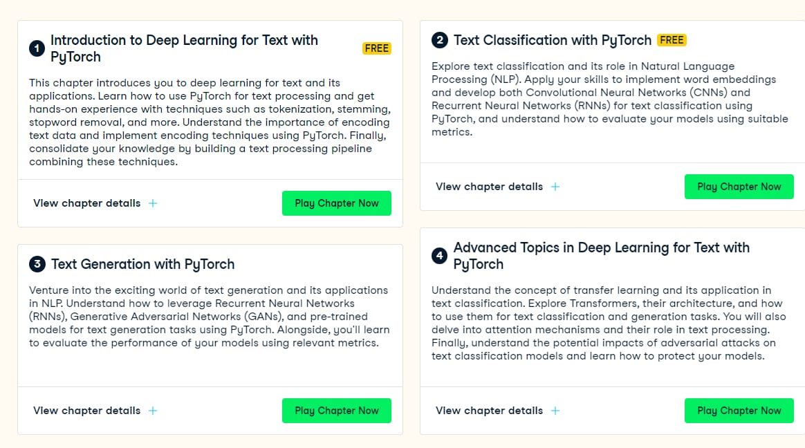 Course topics · Datacamp — Deep Learning for Text with PyTorch 2023-11