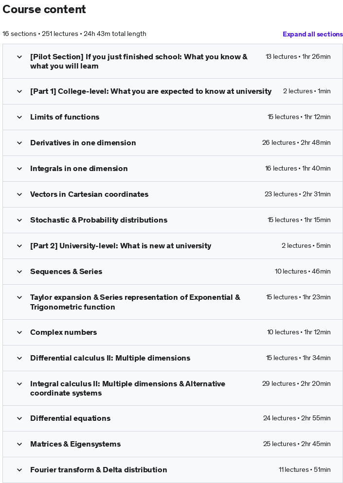 Course topics · Complete Mathematics Masterclass: College & University Level 2022-9
