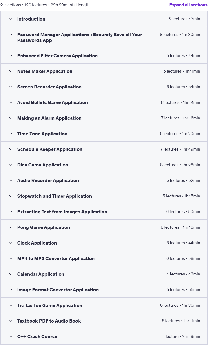 Course topics · Make 20 Advanced Level Applications in C++ 2025-8