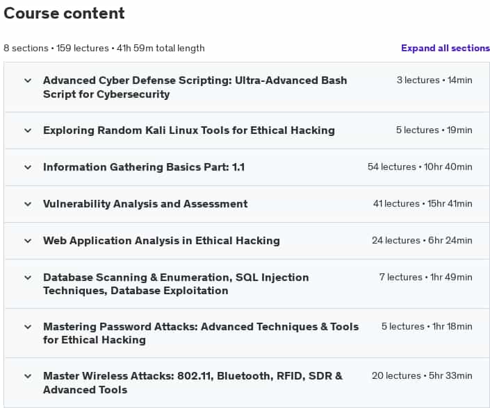 Course topics · Udemy — Extreme CyberArk Hacking Ultimate Kali linux Elite Unleashed 2024-12