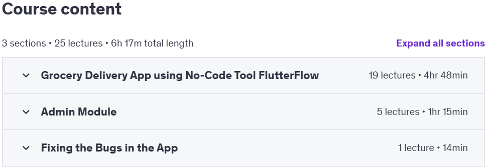 Course topics · Udemy — FlutterFlow Course: Grocery Delivery E-Commerce App (2025) 2025-2