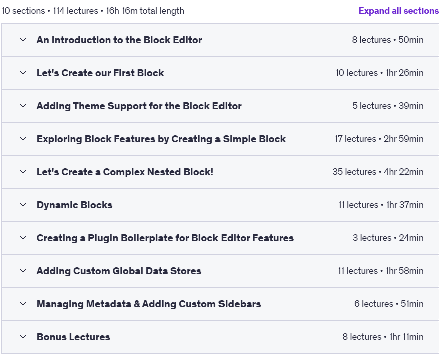 Course topics · Udemy — Gutenberg Blocks for WordPress and React Developers 2022-1