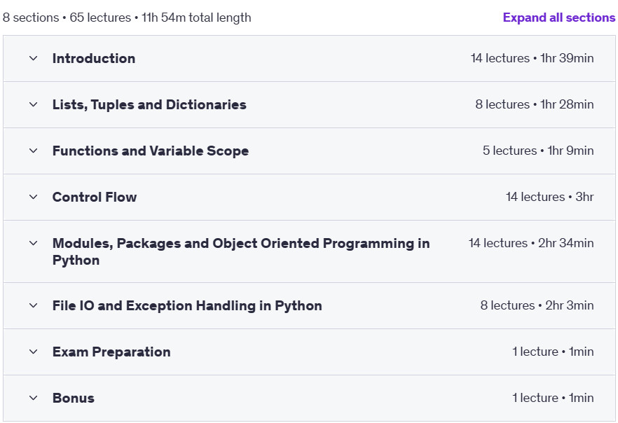 Course topics · Udemy — The Complete Python Developer Certification Course 2023-12