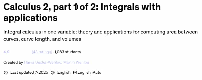 Pictures · Udemy — Calculus 2, part 1 of 2: Integrals with applications 2025-7