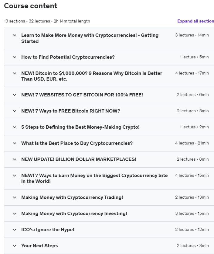 Course topics · Udemy — Cryptocurrency Course: Learn to Make Money Online WORLDWIDE! 2021-3