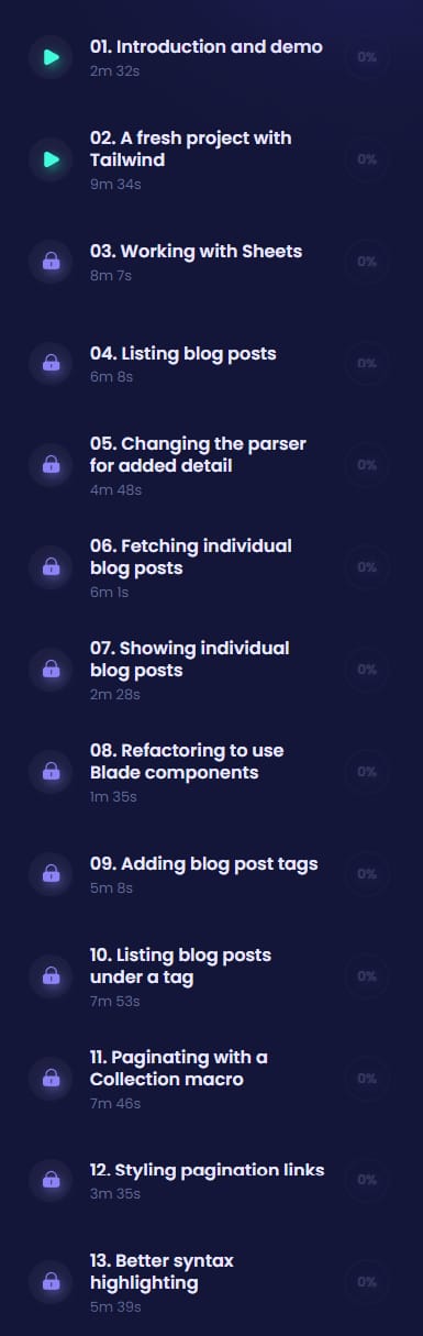 Course topics · Codecourse — Build A Static File Blog with Laravel 2023-8