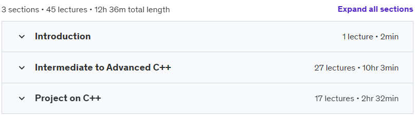 Course topics · C++ Intermediate to Advanced Course with Project 2021-1