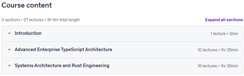 Course topics · TypeScript and Rust: Design Patterns and Architecture 2026-6