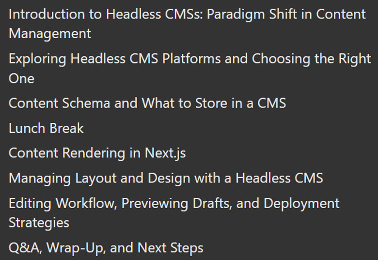 Course topics · FrontendMasters — Headless CMSs and Next.js Integration 2024-5