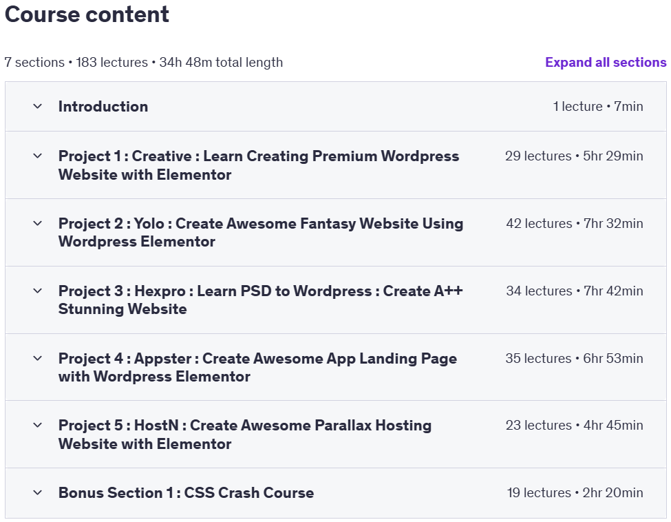 Course topics · Udemy — Mega WordPress Elementor Bundled Course : 5 Courses Included 2024-8