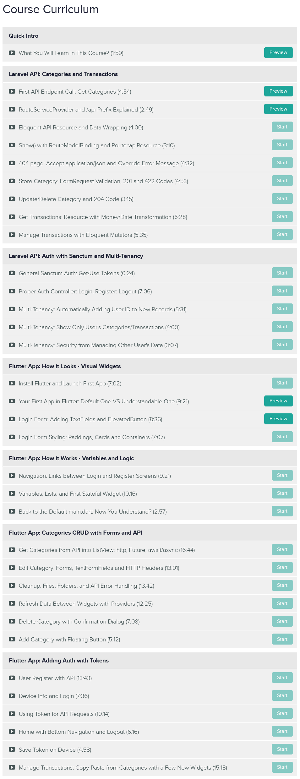 Course topics · Laravel Daily — Flutter Mobile App with Laravel API 2021-9