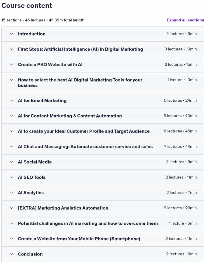 Course topics · Artificial Intelligence AI Marketing to Grow your Business 2025-1