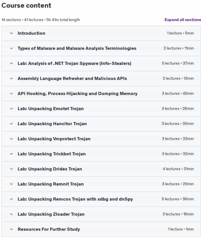 Course topics · Reverse Engineering & Malware Analysis – Intermediate Level 2024-12