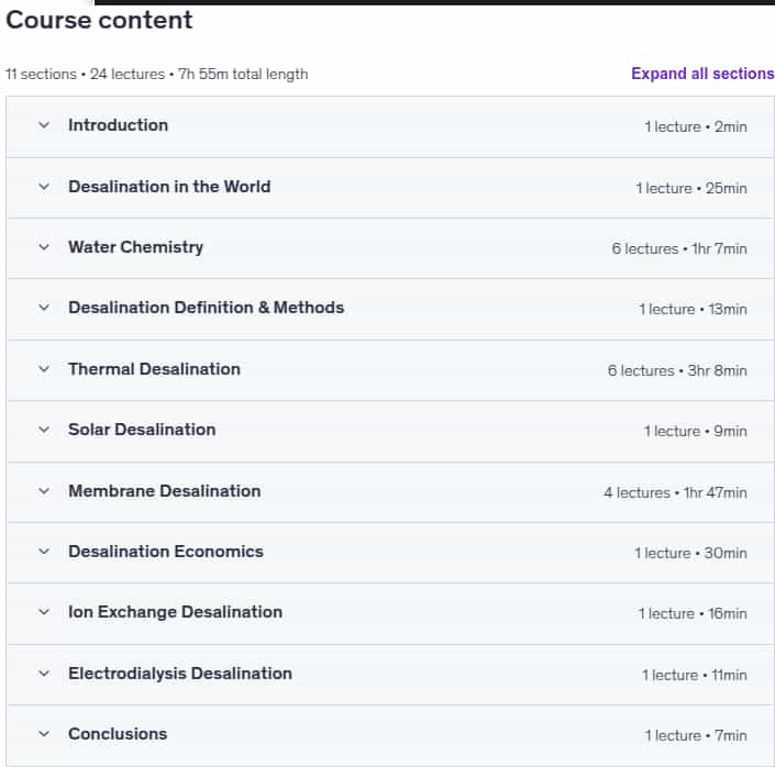 Course topics · Udemy — Water Desalination 2024-4