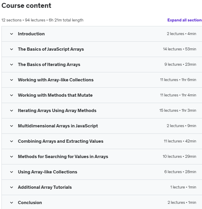 Course topics · Mastering JavaScript Arrays 2022-09