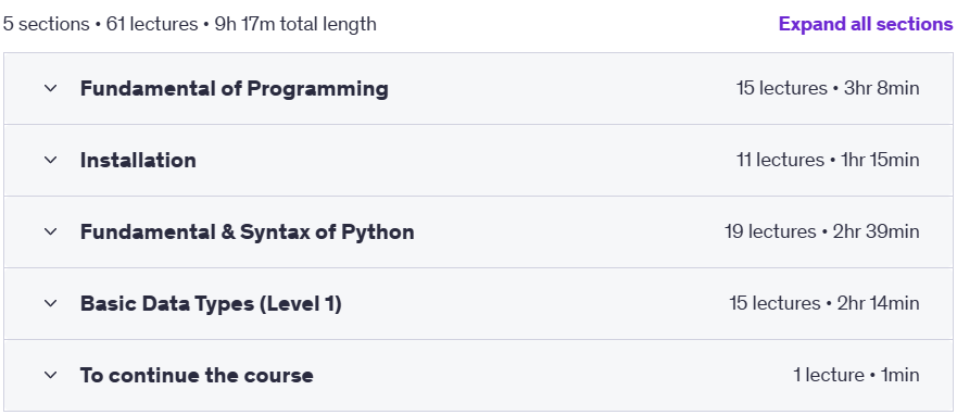Course topics · Udemy — Python Foundations: Build Your Programming Base 2025-7