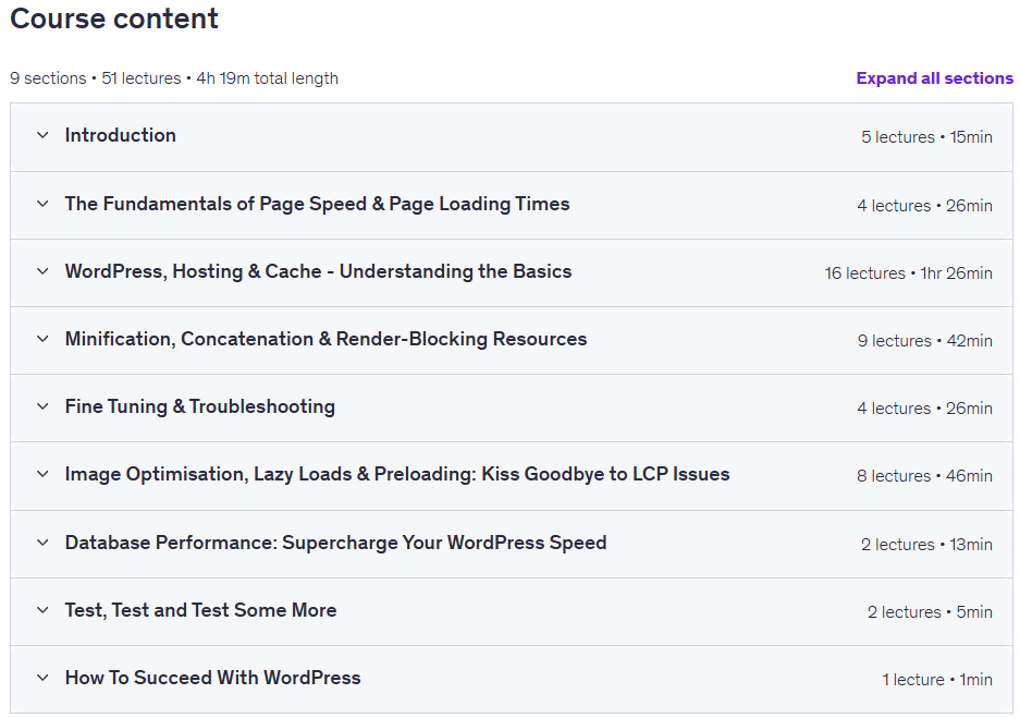 Sujets du cours · Optimisation de la vitesse WordPress et les vitales Web de Google Core 2026-1