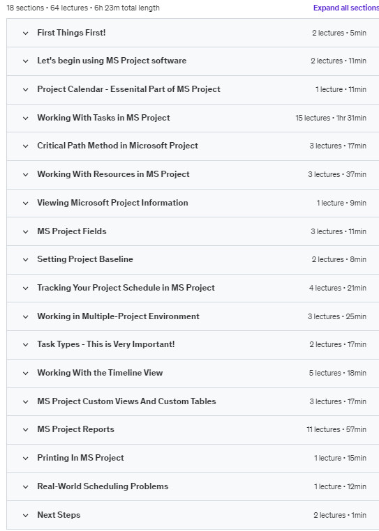 Course topics · Project Management With MS Project – Scheduling Master Class 2021-3