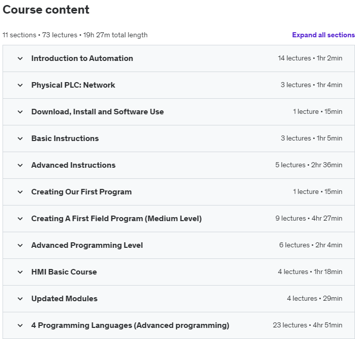 Course topics · Udemy — Complete PLC Allen Bradley Studio 5000 / RsLogix 5000 Course 2022-7