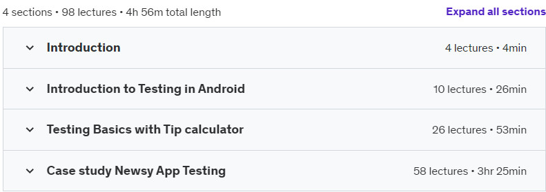Course topics · Udemy — Comprehensive Android Testing Guide with Jetpack Compose 2024-10