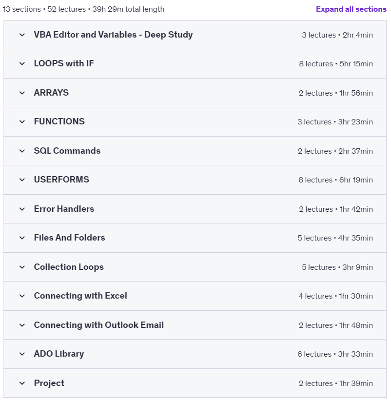 Course topics · Udemy — Access VBA (Basic to Super Advance – 40 Hours) 2024-3
