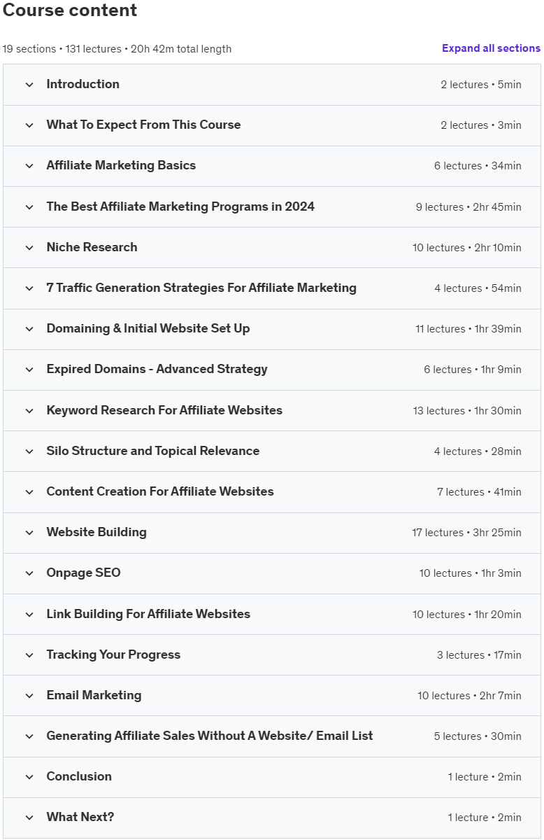 Course topics · Udemy — The Ultimate Affiliate Marketing Course For Beginners 2024 2024-1