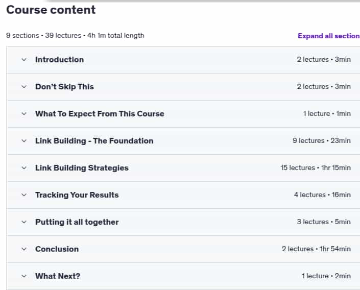 Course topics · Udemy — The Complete Link Building Course – Backlink Building 2025 2025-6