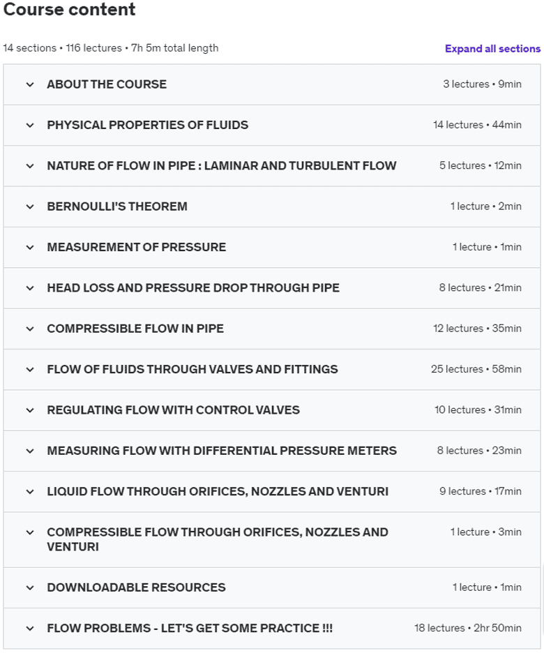 Course topics · Udemy — Flow of fluids through piping systems , valves and pumps 2022-11
