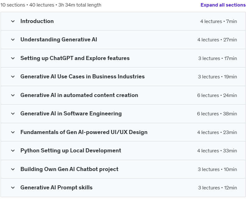 Course topics · Udemy — Generative AI for Beginners: Future of Innovation Unlocked 2024-7