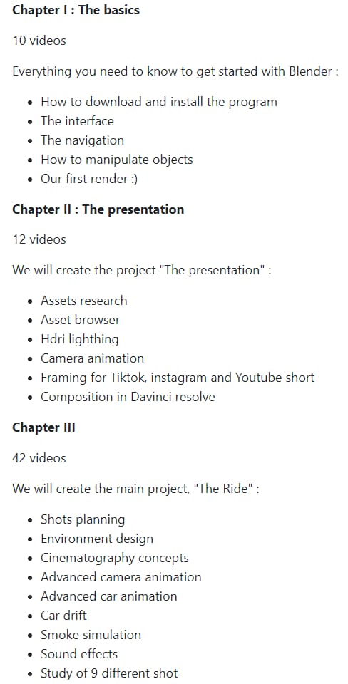 Course topics · Blender Market — The Ride: A Blender Car Animation Course 2024-5