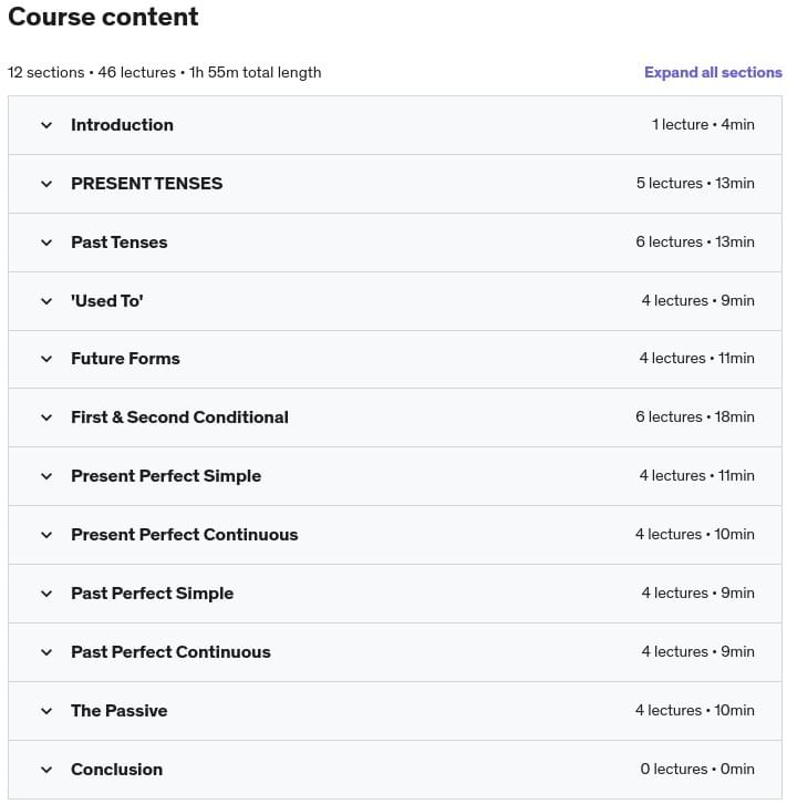 Course topics · Udemy — English Grammar Simplified 2023-1