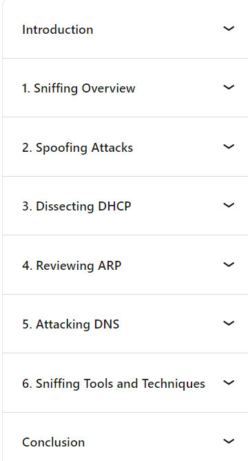 Course topics · LinkedIn — Ethical Hacking: Sniffers 2023-4