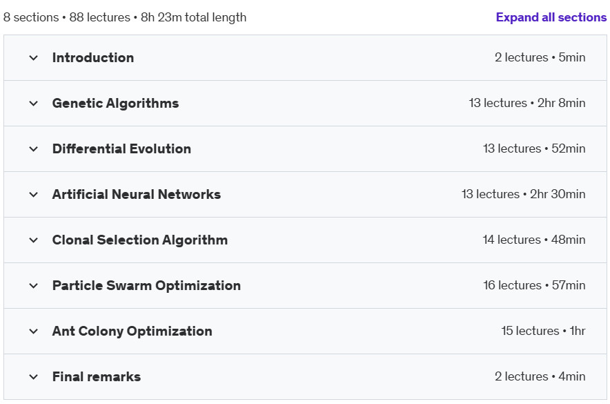 Course topics · Bio-inspired Artificial Intelligence Algorithms 2022-5