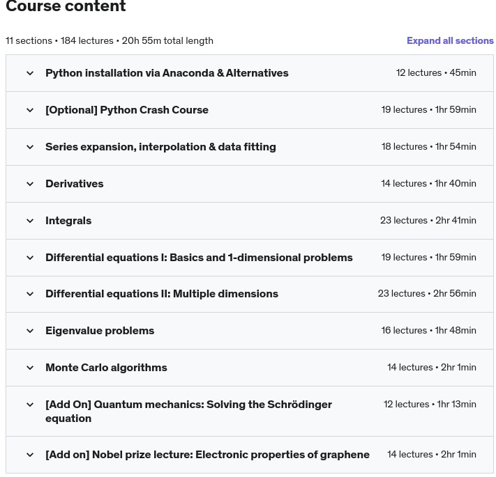 Course topics · Udemy — Computational Physics: Scientific Programming with Python 2021-1