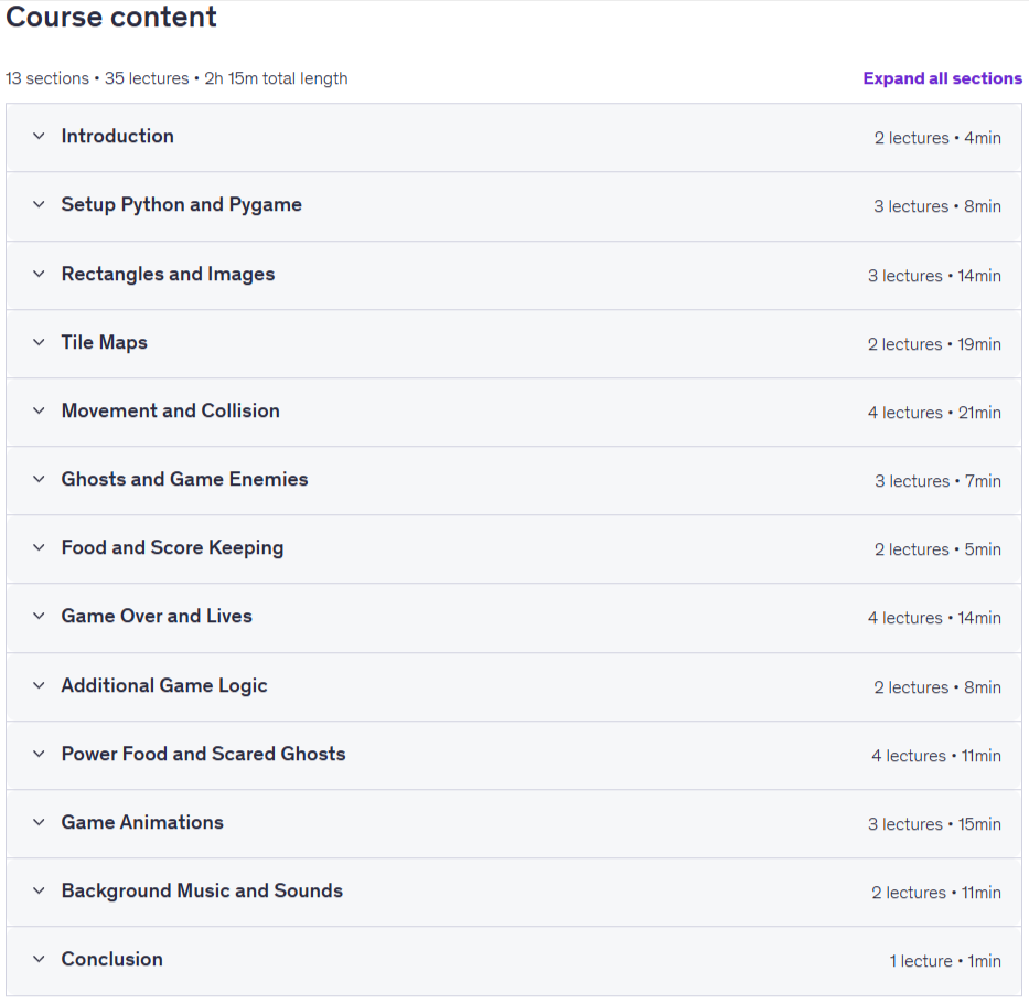 Course topics · Udemy — Learn Python Game Development by Creating Pac-Man 2026-4