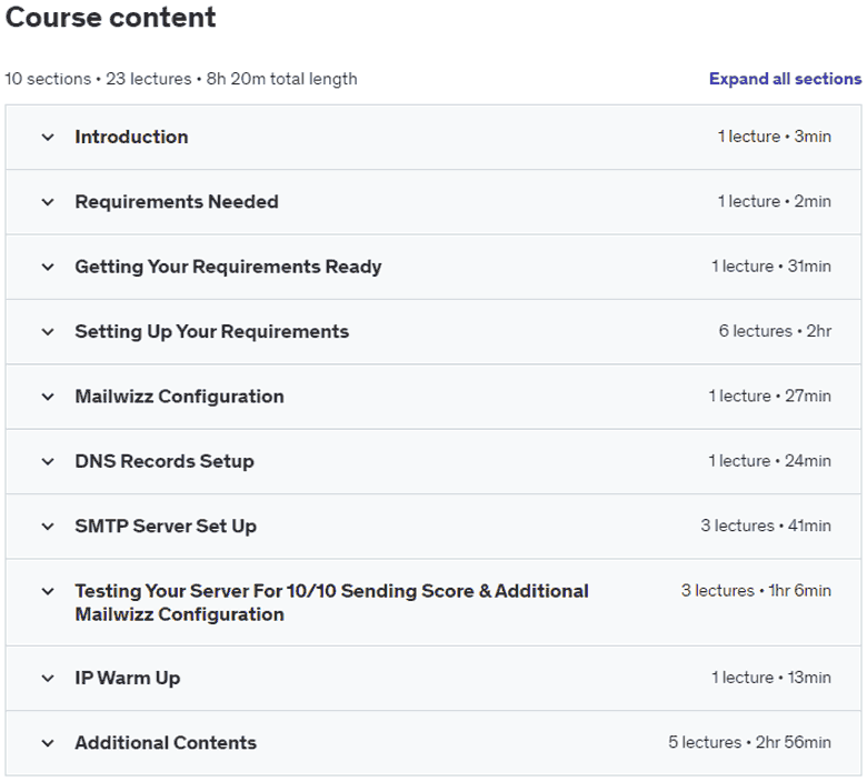 Course topics · Udemy — Email Marketing: Send Unlimited Emails via Own Mail Server 2022-10