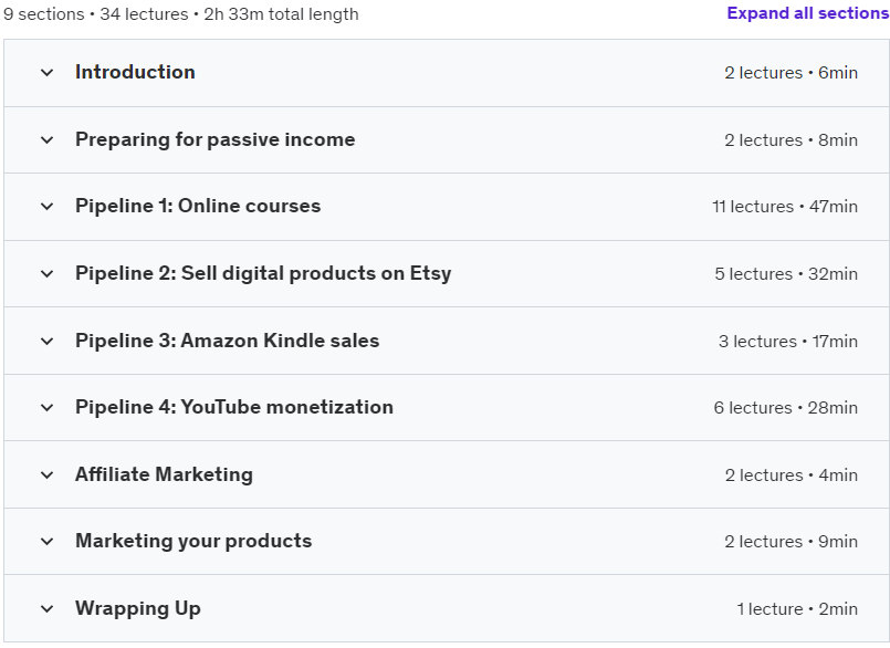 Course topics · Passive Income 101: 5 Ways to Earn Passive Income Online 2023-10