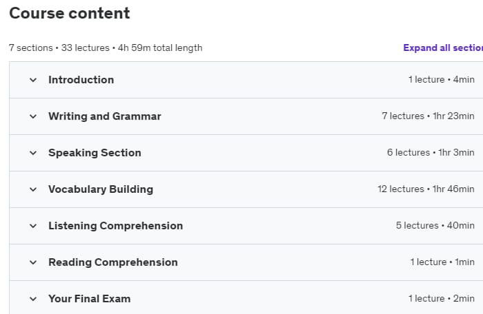 Course topics · Udemy — Master English: Improve Your Speaking, Listening, & Writing 2022-6
