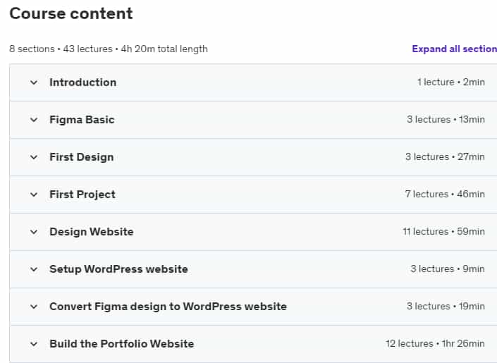 Course topics · Udemy — Figma to WordPress: Learn to Design and Build Website 2022-10