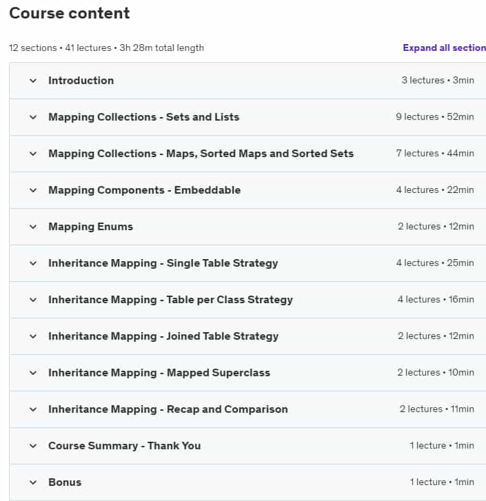 Course topics · Udemy — Hibernate: Advanced Development Techniques 2024-2