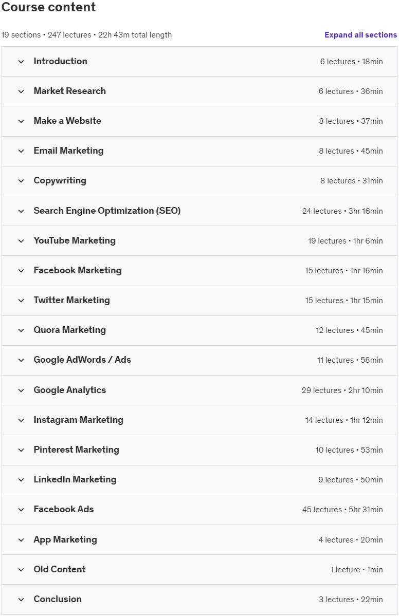 Course topics · The Complete Digital Marketing Course – 12 Courses in 1 2022-11