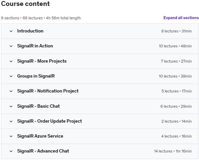 Course topics · Udemy — SignalR – The Complete Guide (with real world examples) 2022-5