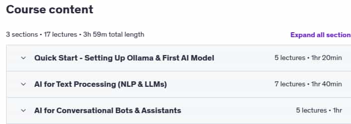 Course topics · Full-Stack AI with Ollama: Llama, Deepseek, Mistral, QwQ 2025-3