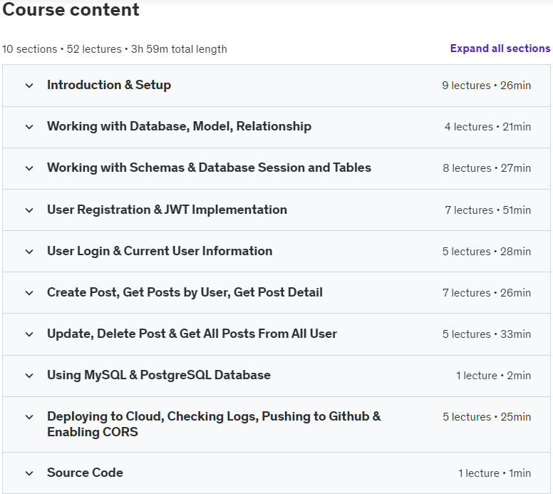 Course topics · Build & Deploy Secure API with Python FASTAPI JWT SQLAlchemy 2023-6