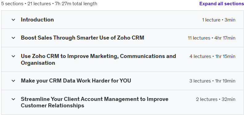Course topics · Zoho CRM MasterClasses: Get More Out of Your Zoho CRM System 2024-8