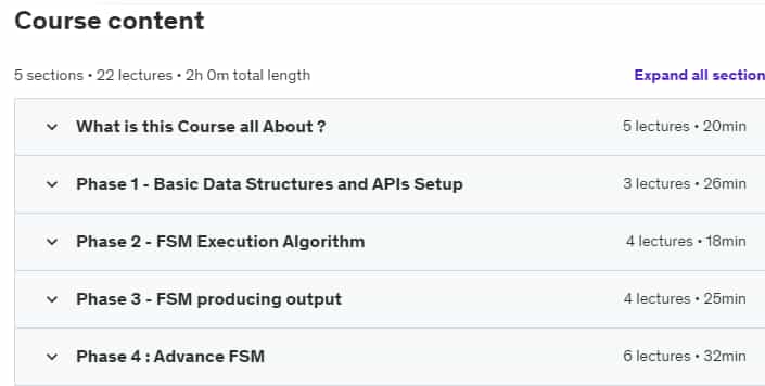 Course topics · Udemy — Coding Project – Programming Finite State Machines 2021-3
