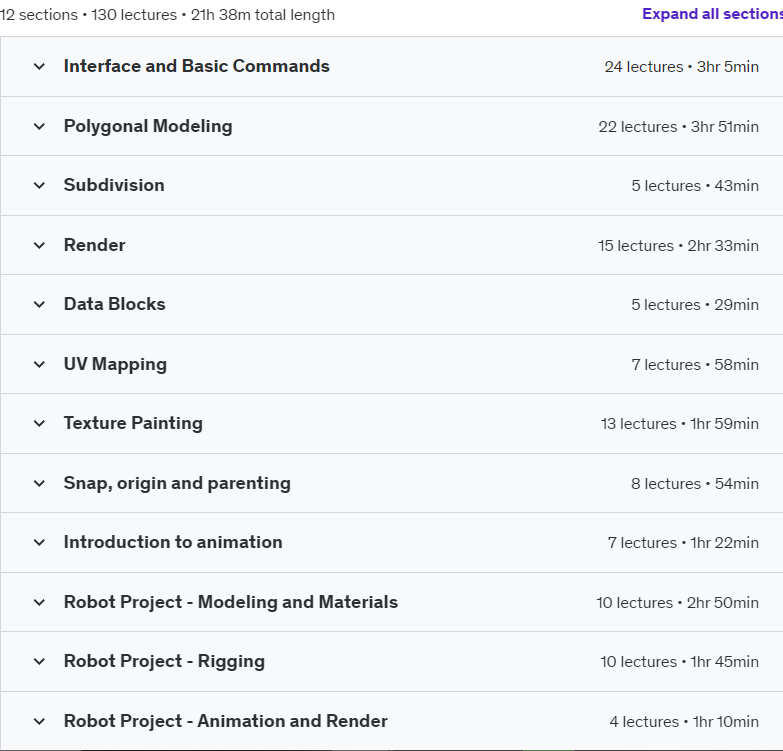 Course topics · Blender Total! From Basic to Advanced 3D! 2023-5