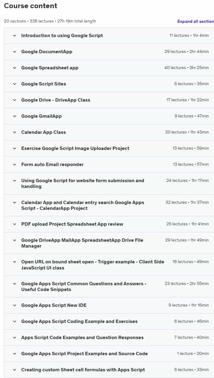 Course topics · Google Apps Script Complete Course Beginner to Advanced 2024-2