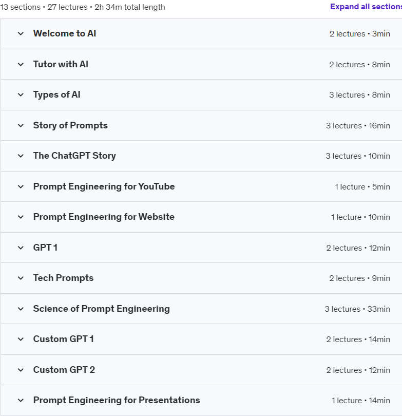 Course topics · Udemy — How to build Custom GPTs, ChatGPT and Generative AI Course 2024-7