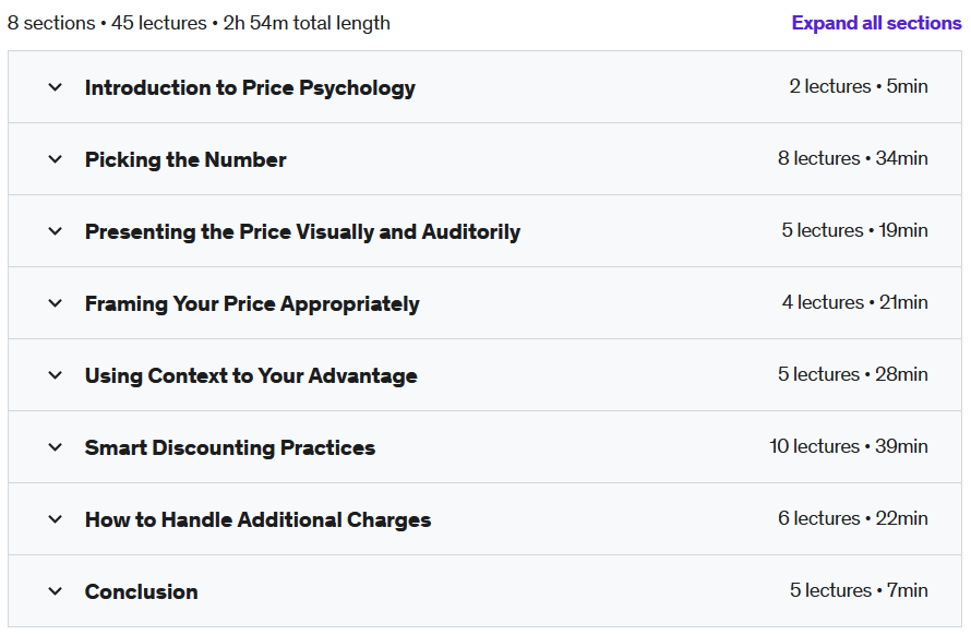 Course topics · Udemy — Smart Marketing with Price Psychology 2022-3